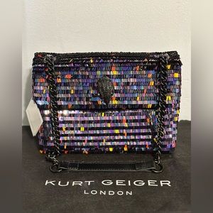 NWT Kurt Geiger London Medium Chrome Sequin Kensington Convertible Crossbody Bag
